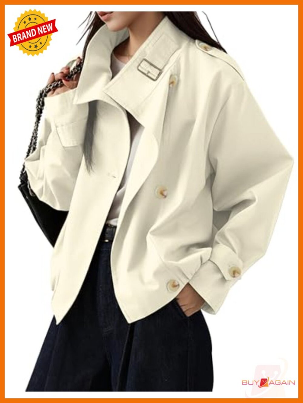 Vintage Trench Coat Funnel Neck Cropped Jacket